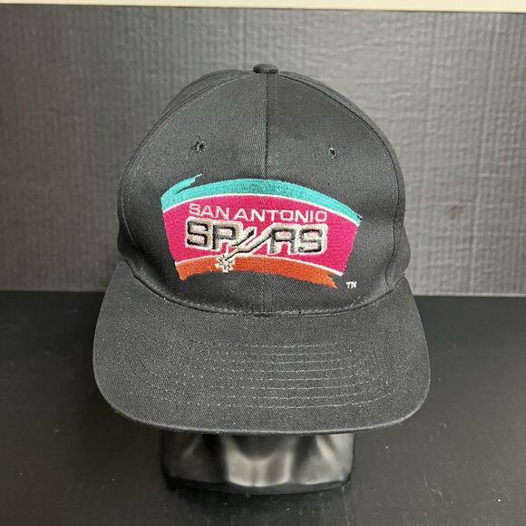 Vintage San Antonio Spurs Hat Black Twill Plain Logo NBA Snapback Cap 90s - Picture 1 of 6